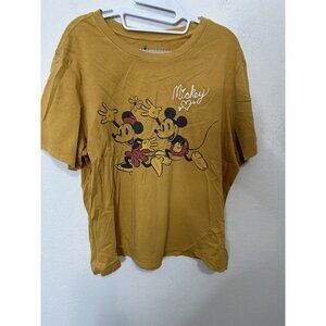 Disney Mickey & Minnie Mouse Yellow Embroidered Logo T Shirt Size XL